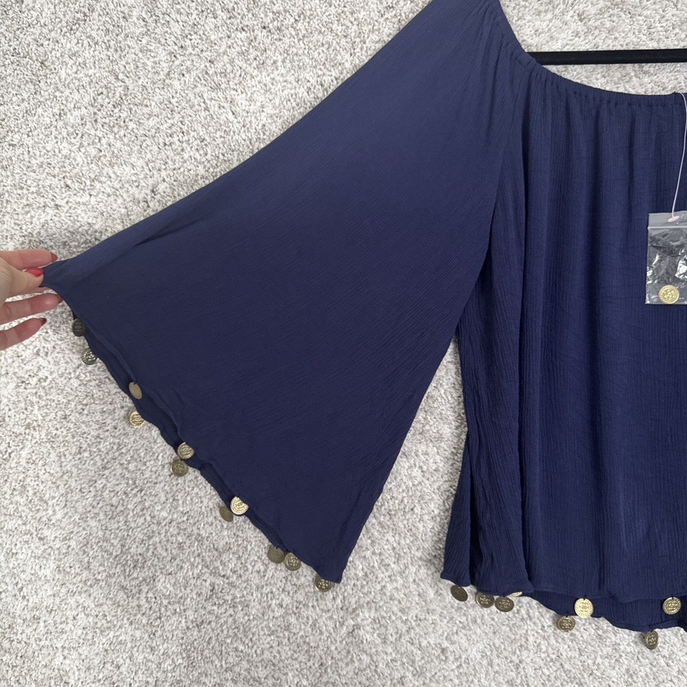 Lilly Pulitzer Delaney Top Size Small True Navy Gold Coin Accents - Picture 3 of 10